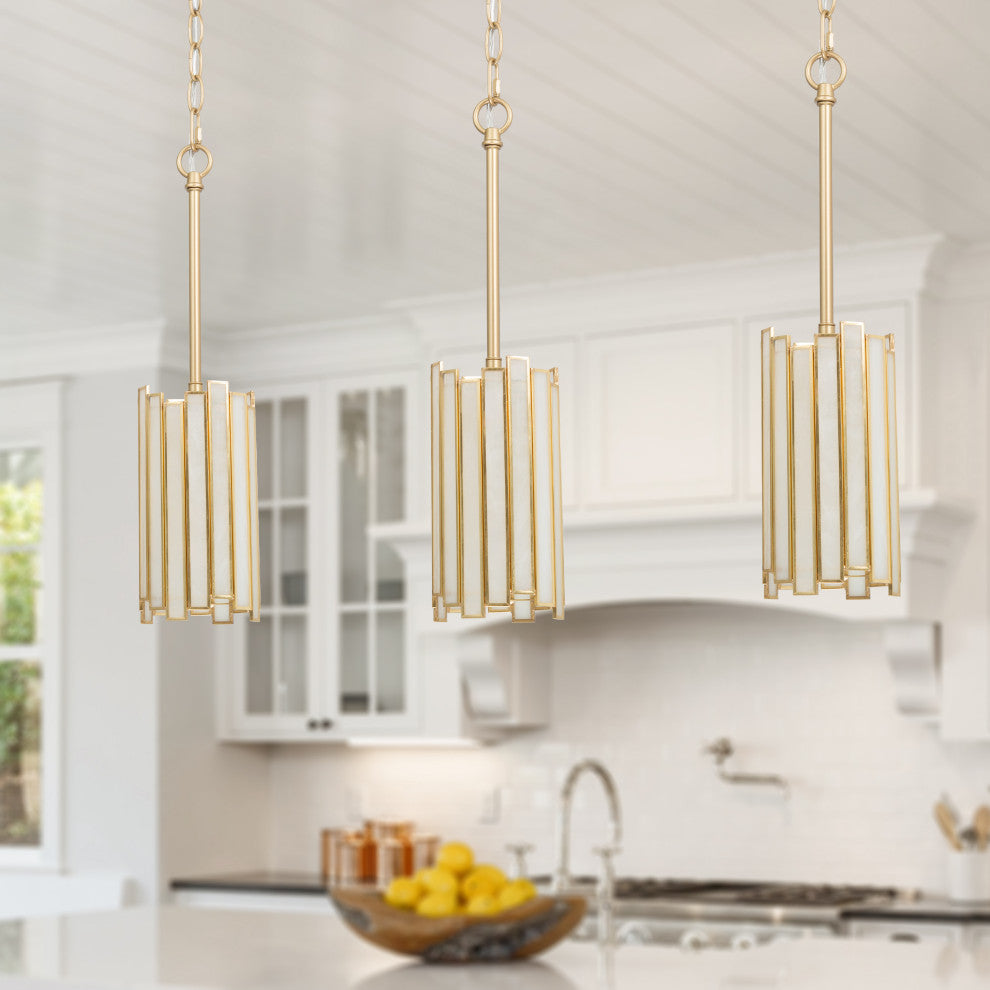 LNC 1-Light Modern Cylinder/Drum Glass Kitchen Pendant Lighting, White & Gold
