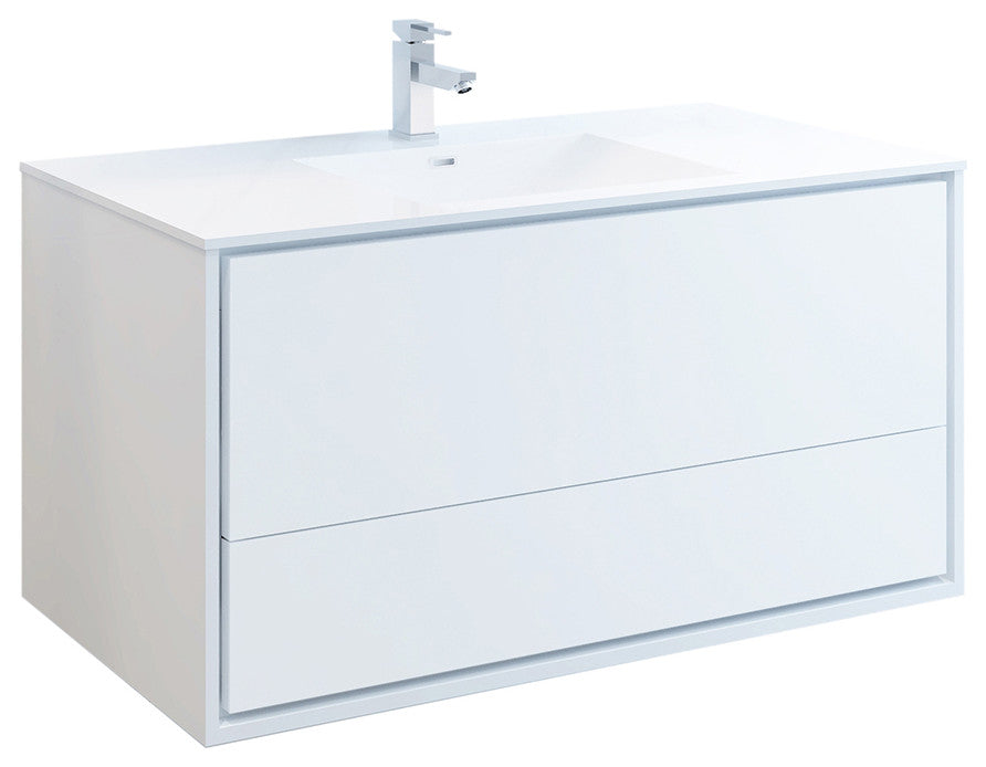 Fresca Catania 48" Gloss White Wall Hung Cabinet With Integrated Sink
