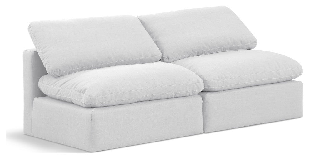 Indulge Upholstered Modular Sofa, White, 2-Piece: 2 Armless Chair, Down Stuffed Linen Textured Fabric