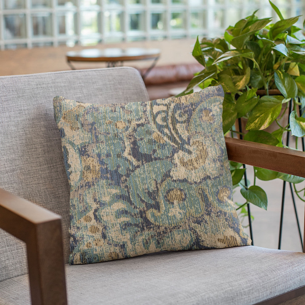 Plutus Blue Amazonian Damask Luxury Throw Pillow, 20"x20"