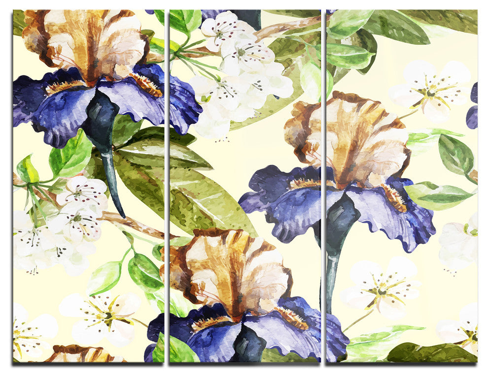 "Seamless Flowers Vector Art" Glossy Metal Wall Art, 3 Panels, 36"x28"