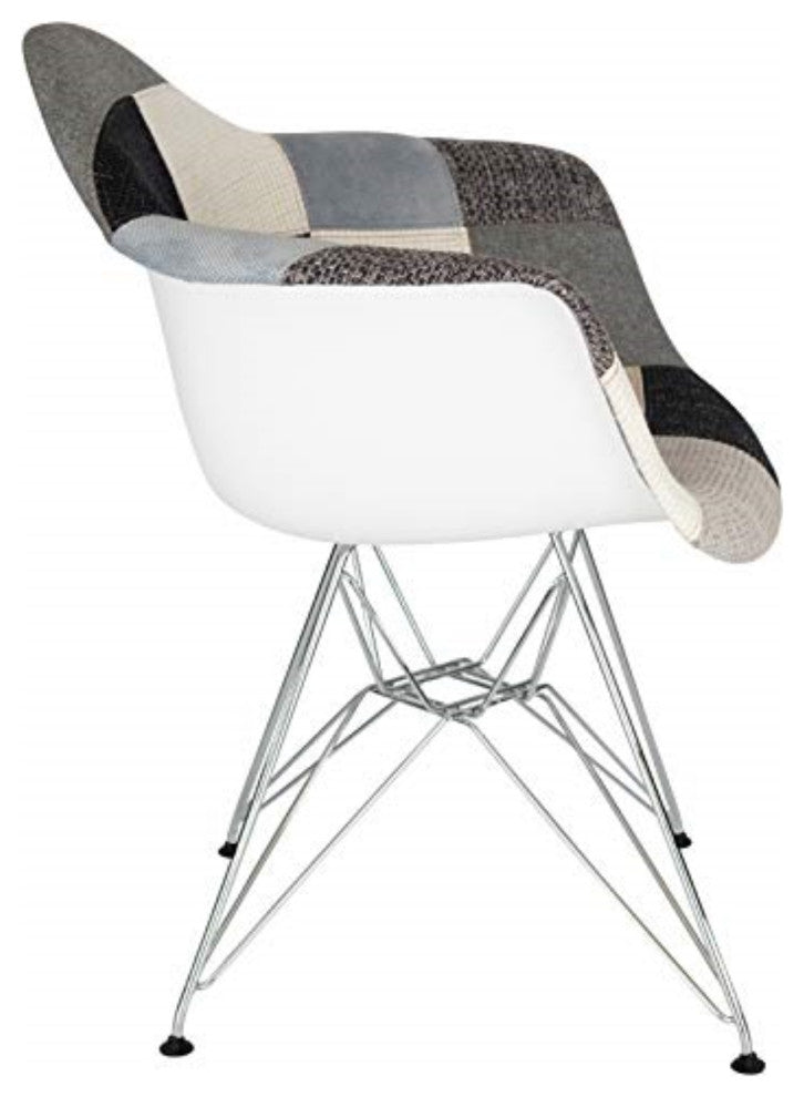 LeisureMod Willow Patchwork Fabric Eiffel Accent Chair, Set of 4