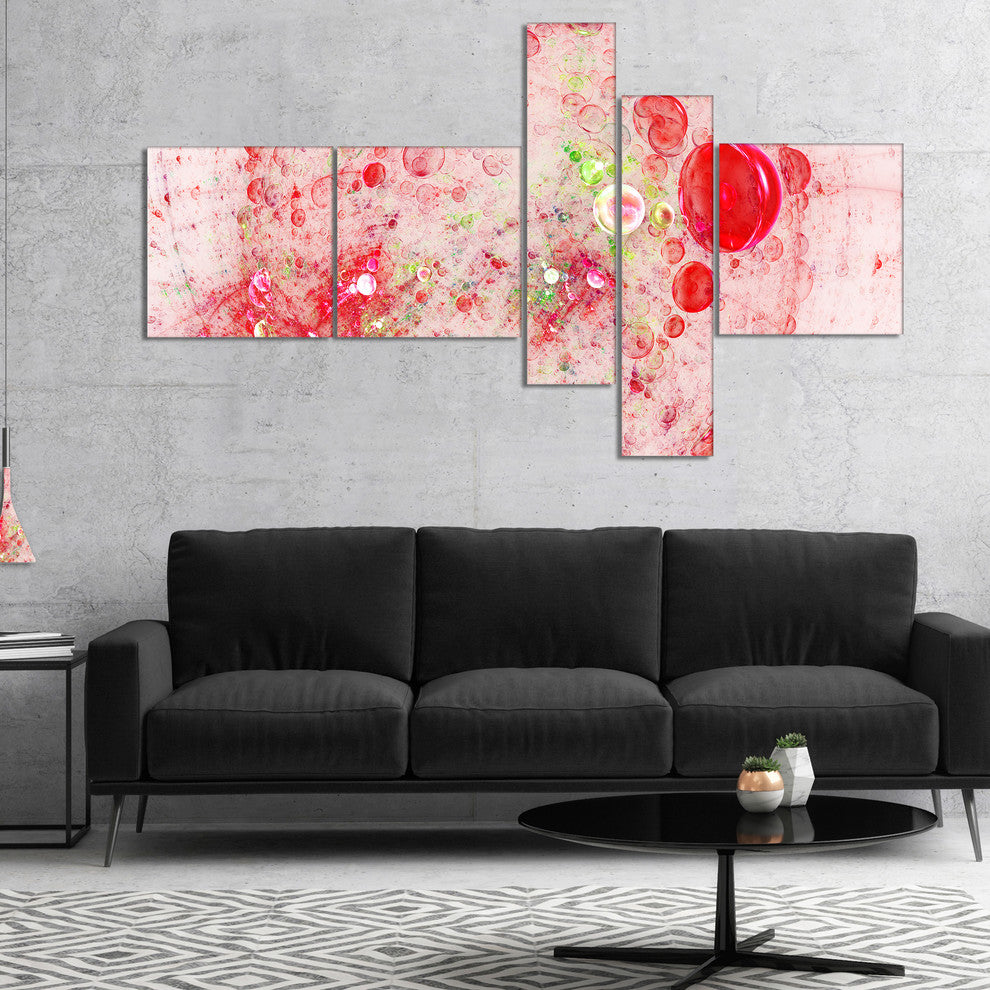 Red Fractal Planet of Bubbles, Abstract Wall Art Canvas, 60"x32", 5 panels