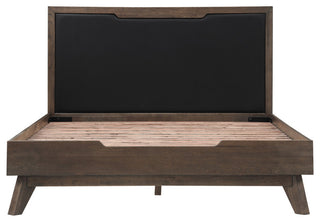 Astoria Platform Bed Frame in Oak with Black Faux Leather