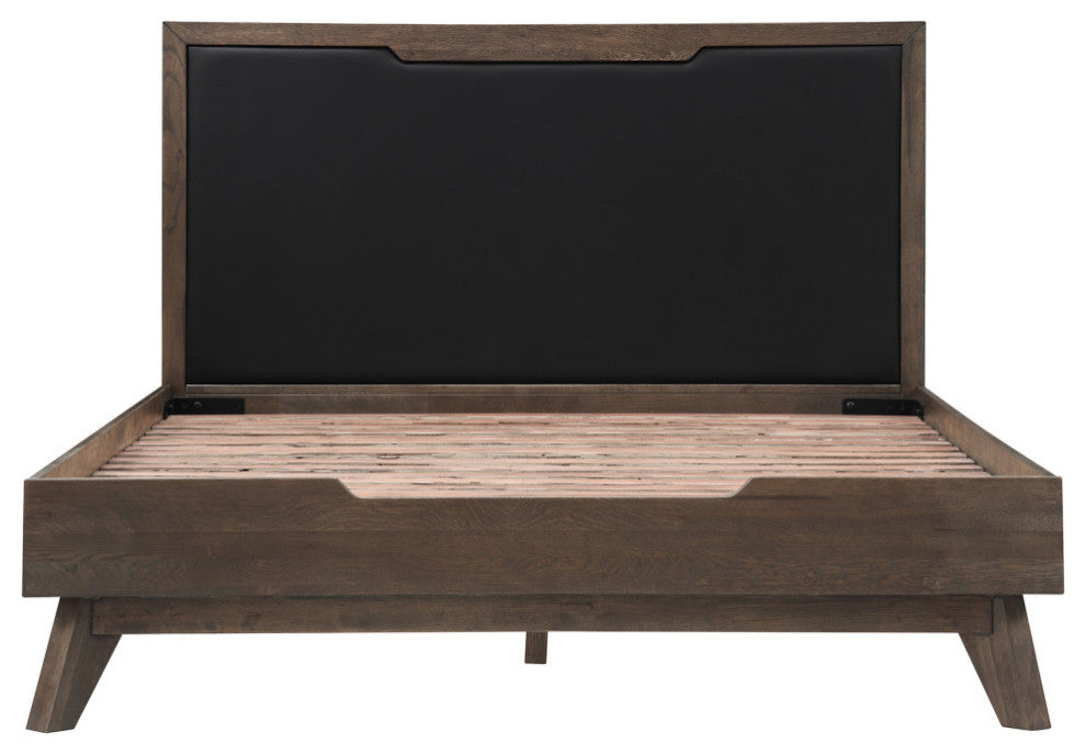 Astoria Platform Bed Frame in Oak with Black Faux Leather
