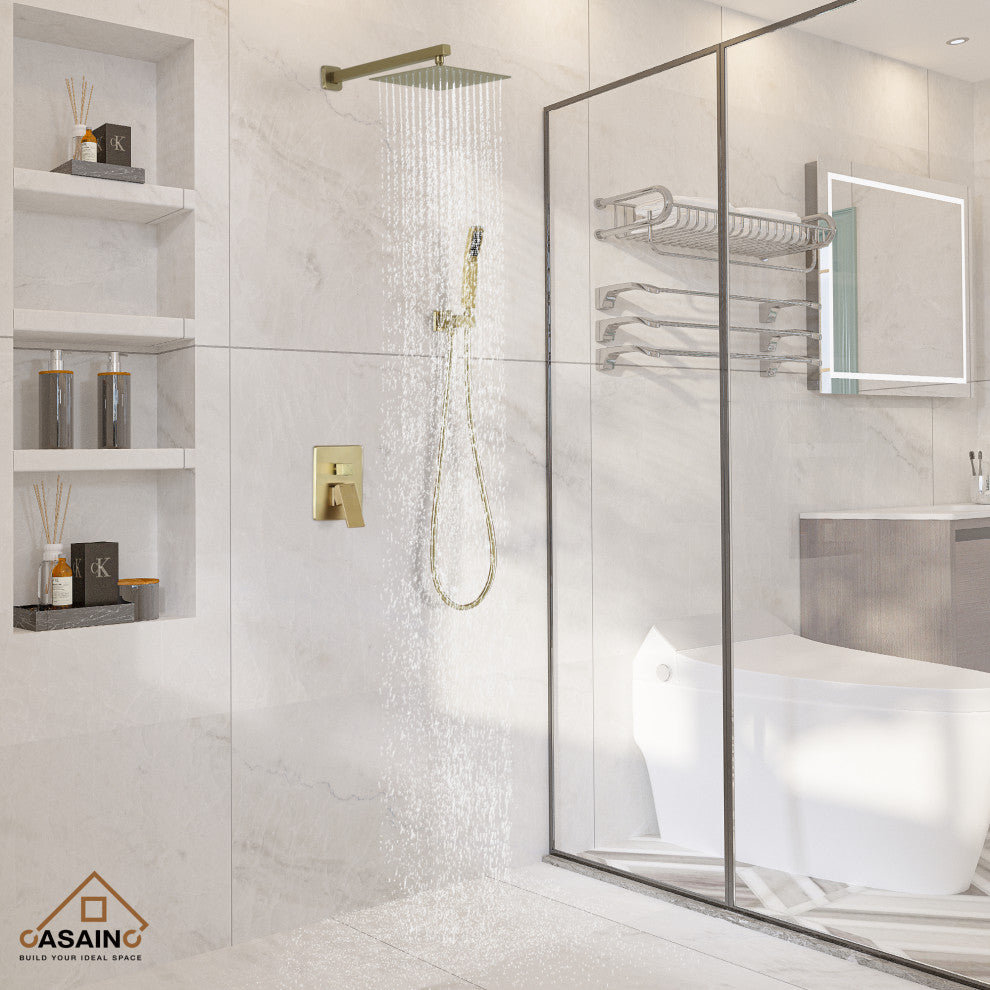 Wall-Mounted 10in Shower System with Handheld, Brushed Gold