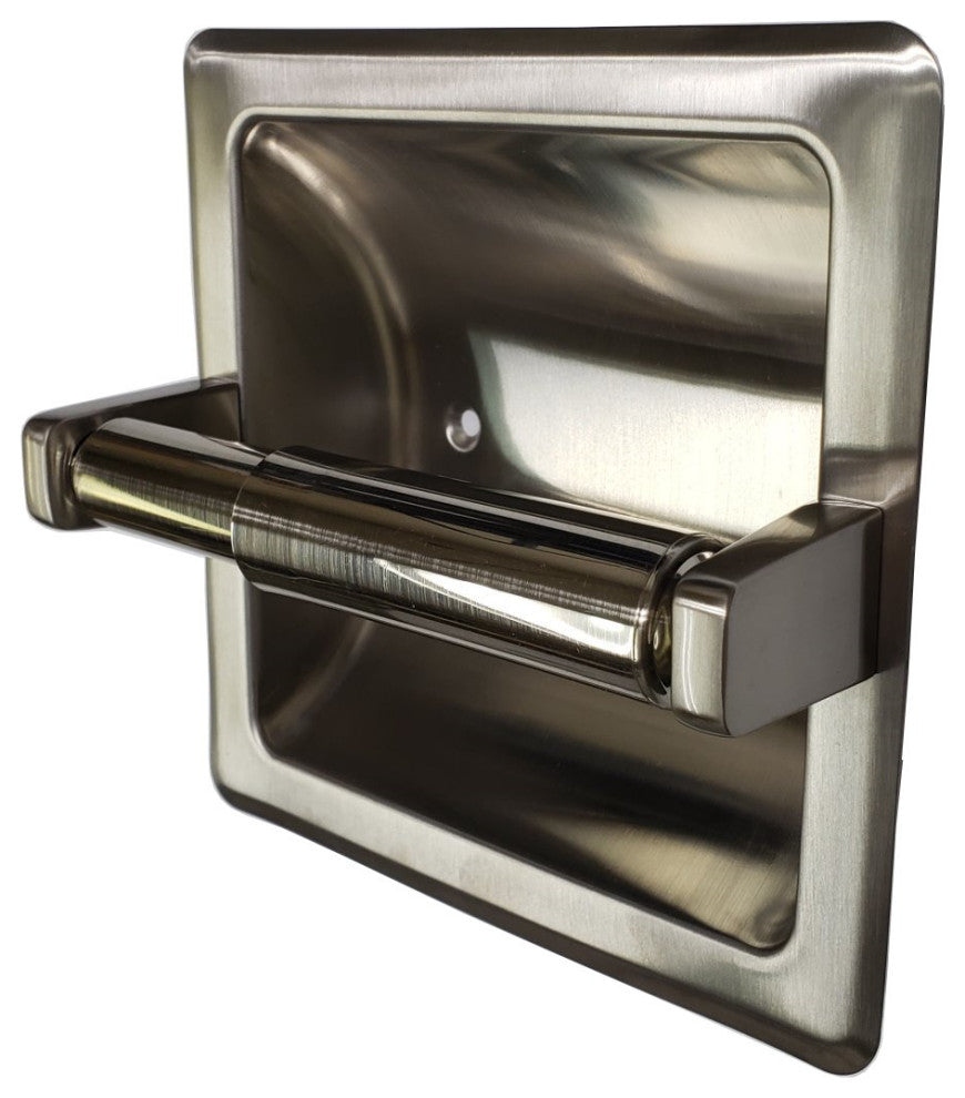 Arista Recessed Toilet Paper Holder with Galvanized Mounting Plate, Satin Nickel