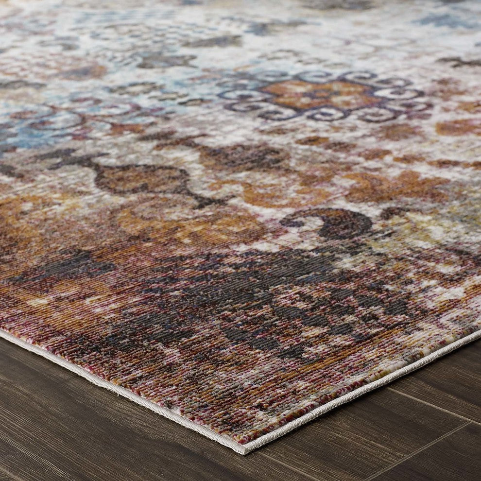 Transitional Distressed Vintage Floral Moroccan Trellis 4x6 Area Rug