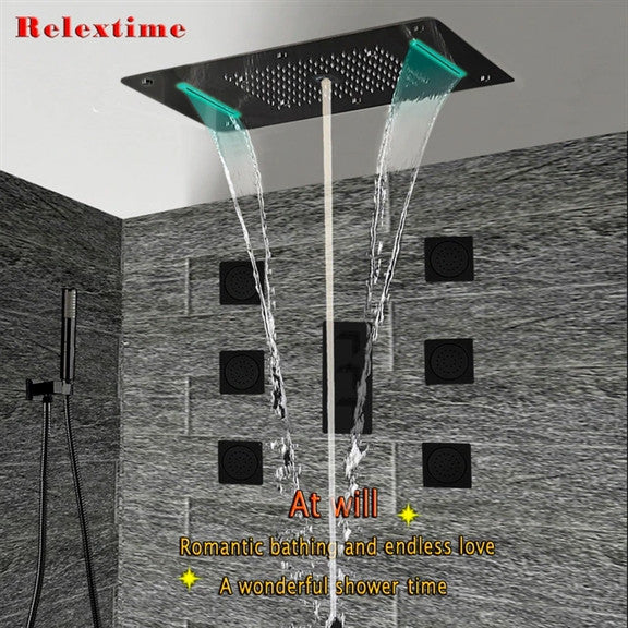 Led Rainfall Shower System Handheld Shower Jetted Body Sprays, Black Matte