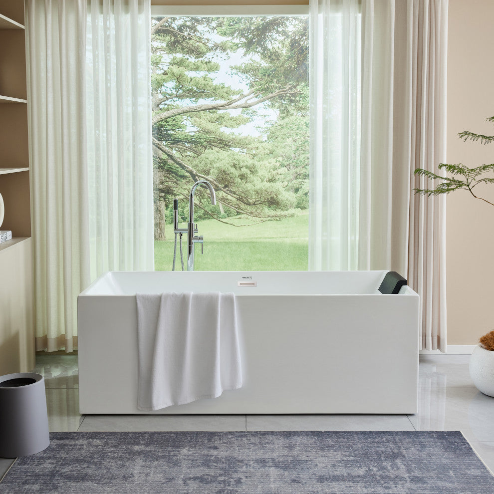 Freestanding Acrylic Bathtub, White/Polished Chrome