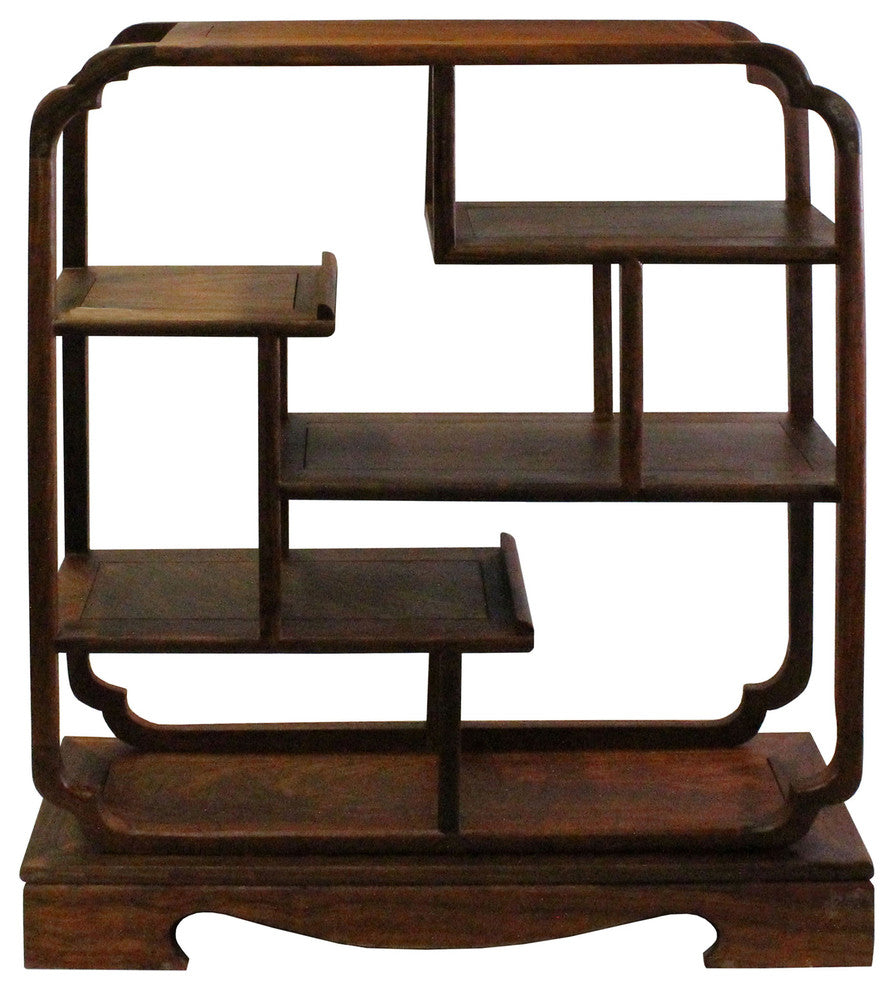 Chinese Yellowish Brown Wood Rectangular Small Curio Display Stand Hws206