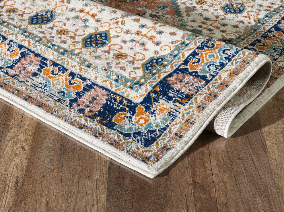 Abani Porto PRT150A Traditional Ivory and Orange Medallion Area Rug