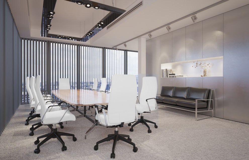 LeisureMod Hilton Modern High Back Leather Conference Office Chair, White