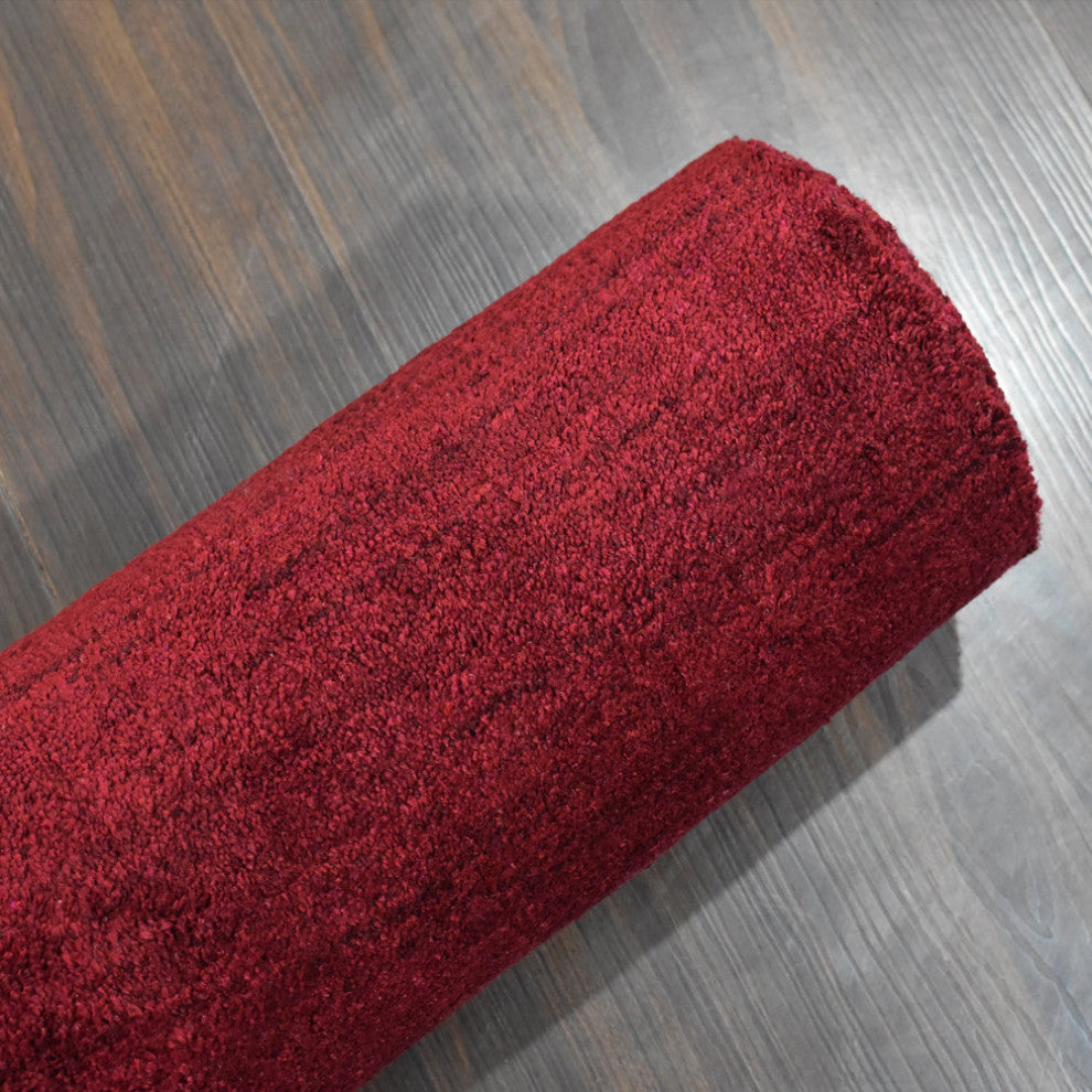 Hand Knotted Loom Silk Mix Area Rugs Contemporary Red
