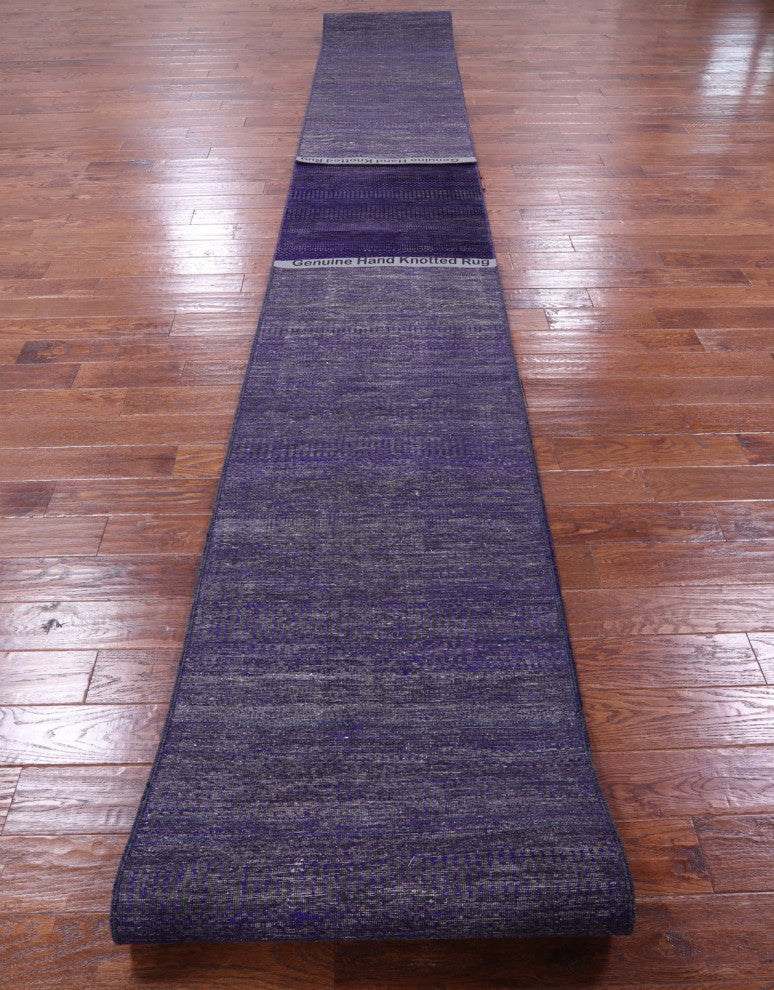 2' 6" X 31' 11" Runner Handmade Wool and Silk Super Savannah Gabbeh Rug Q9011