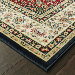 Karaman Traditional Medallion Navy/ Ivory Area Rug, 2'3"x7'6"