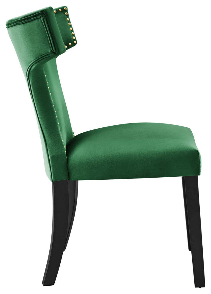 Curve Performance Velvet Dining Chairs, Set of 2, Emerald