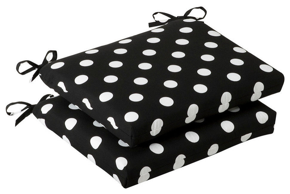 Polka Dot Squared Corners Seat Cushion, Set of 2, Black