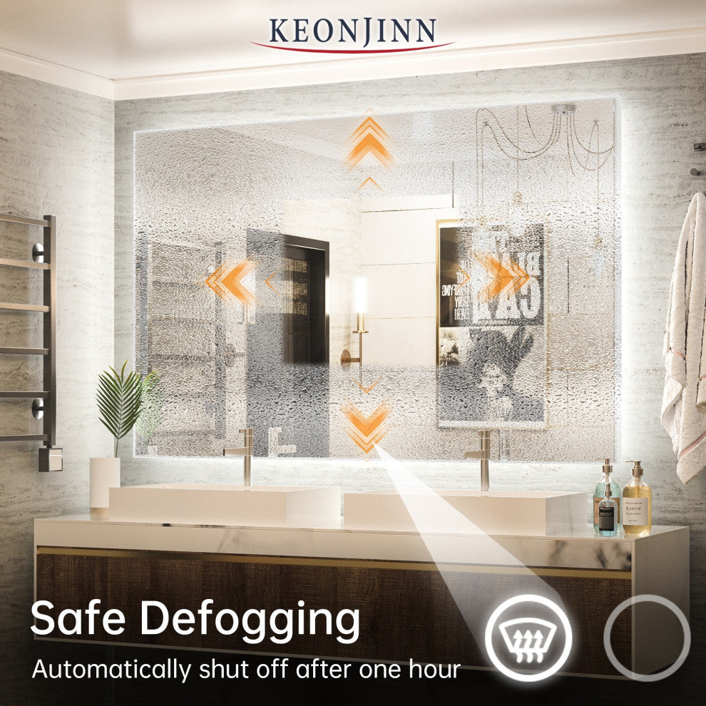 Backlit 3-Color LED Mirror for Bathroom, Anti-Fog Dimmable, 55x36