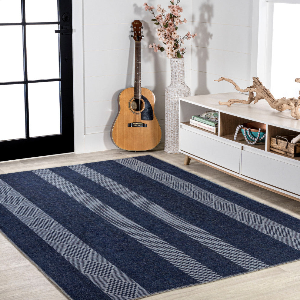 Nautisk Trellis Stripe Machine-Washable Area Rug, 3 X 5