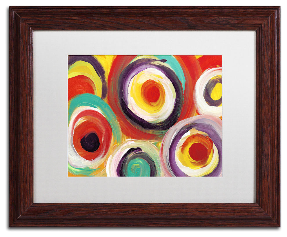 'Bright Bold Circles 2' Matted Framed Art, Wood Frame, White Matte, 14x11