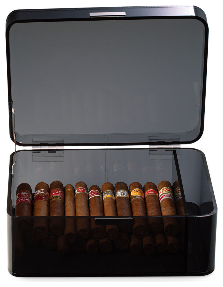 Black Acrylic Humidor For 60 Cigar, Magnetic Closure