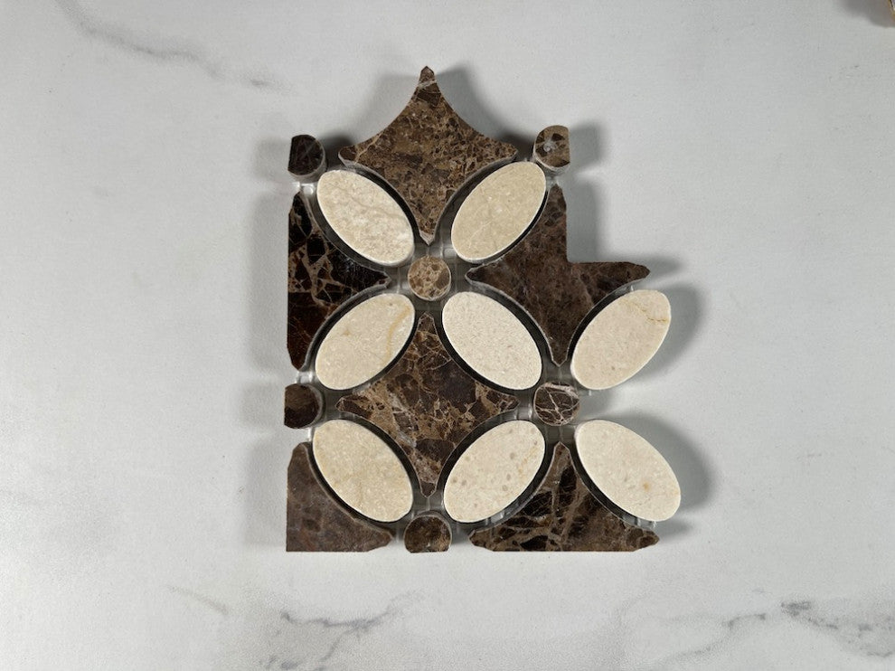 Crema Marfil Marble Flower Mosaic Border Decorative Accent Tile Polish, 1 sheet
