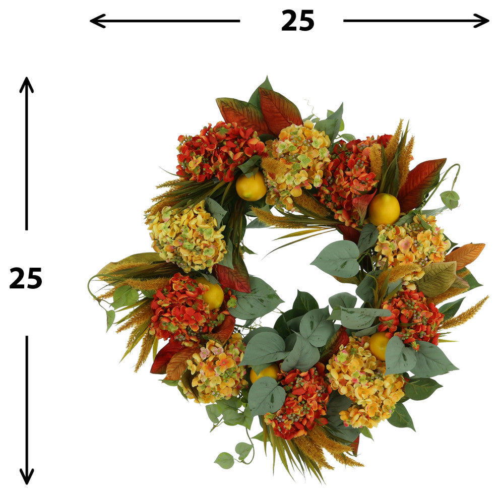 25" Hydrangea and Ivy Fall Wreath with Lemons