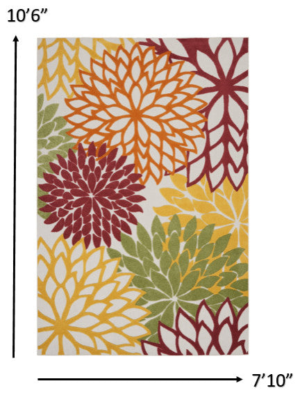 8' X 11' Red Multi Colored Floral Indoor Outdoor Area Rug