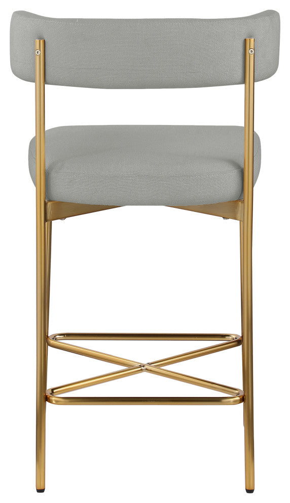 Rivage Durable Linen Textured Fabric Stool (Set of 2), Grey, Brushed Gold