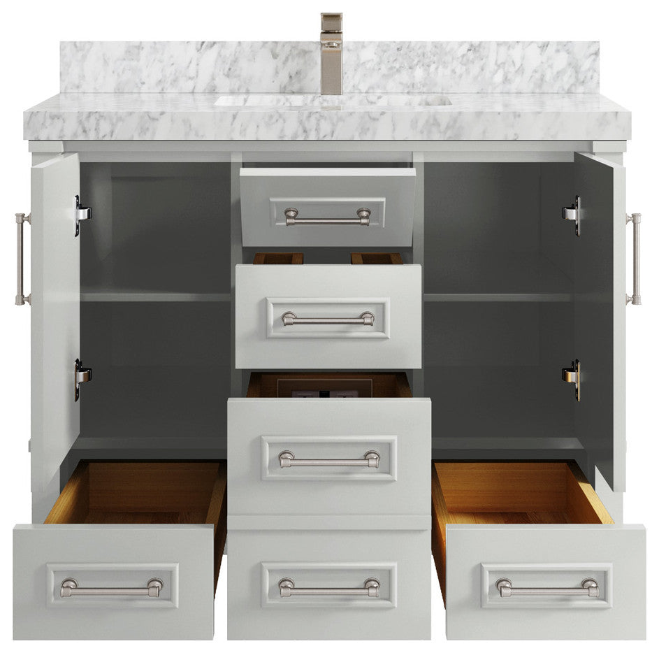 Aberdeen 42 Single Sink Bath Vanity in Coventry Gray 2" Carrara Marble