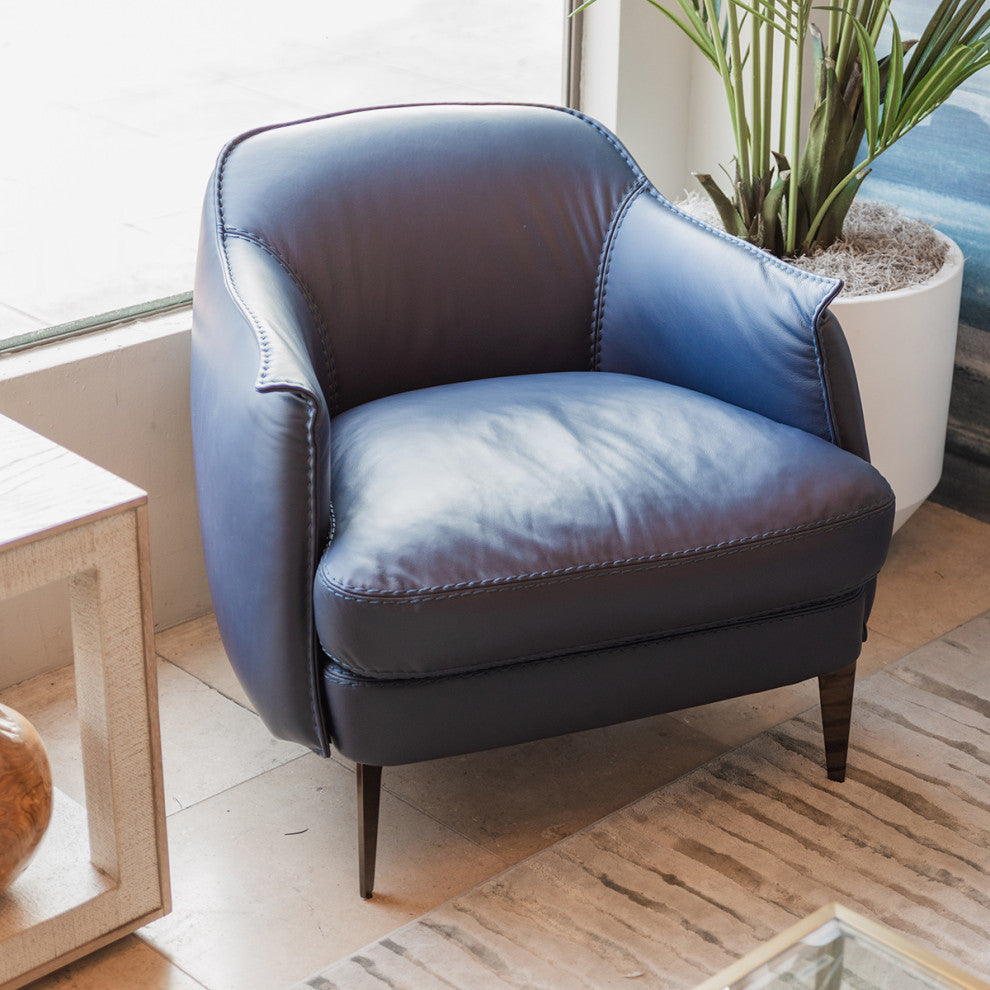 Nativa Interiors Verona Geniune Leather Chair, Blue Navy