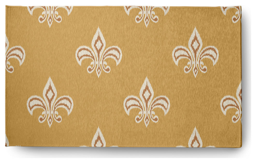 Fleur de Lis  Design Chenille Area Rug, Yellow, 3'x5'