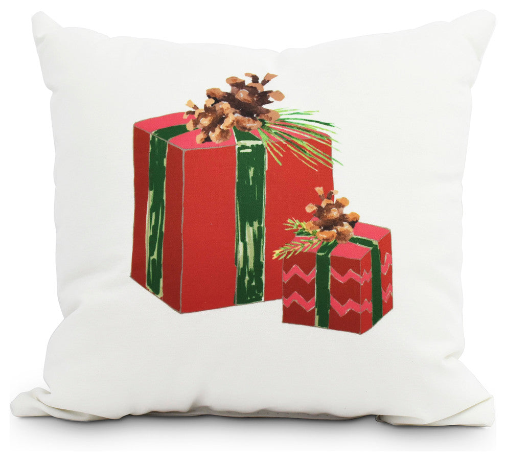 Nature's Gift 18" Red Holiday Print Decorative Throw Pillow