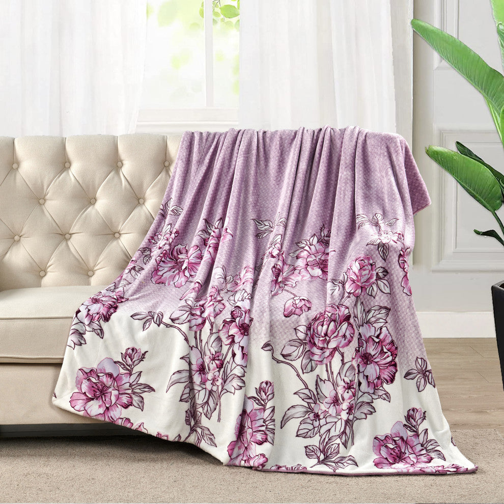 Floral Printed Flannel Throw, Dahlia