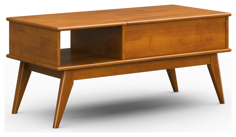 Draper Solid Hardwood Lift Top Coffee Table, Teak Brown
