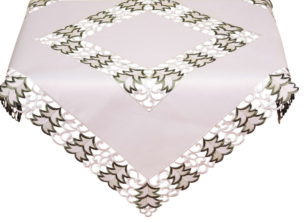 Tannenbaum Embroidered Cutwork Christmas Table Topper, 34"x34"