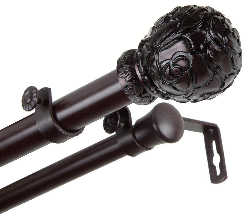 Davor 1" Double Curtain Rod, Mahogany, 28-48"