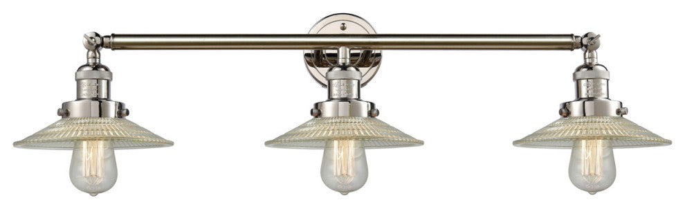 Franklin Restoration Halophane 3 Light Bathroom Vanity Light in Polished Nickel