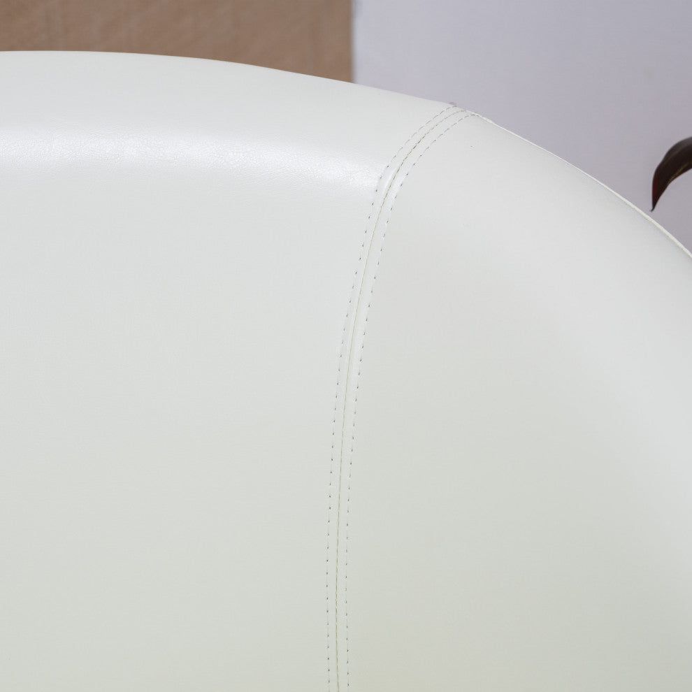 Corley Contemporary Upholstered Swivel Club Chair, Ivory, Faux Leather