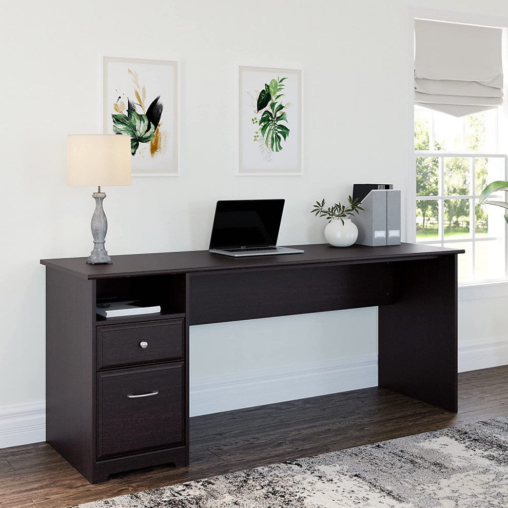 Classic Desk, Rectangular Top With File Drawer & Extra Open Cubby, Espresso Oak
