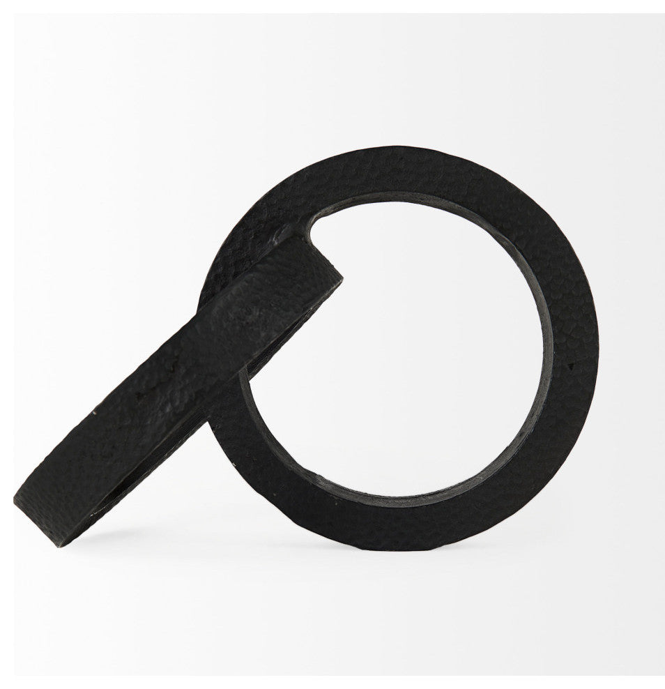 Rafiki Two Silver Blackened Hammered Finish Metal Conjoined Circles