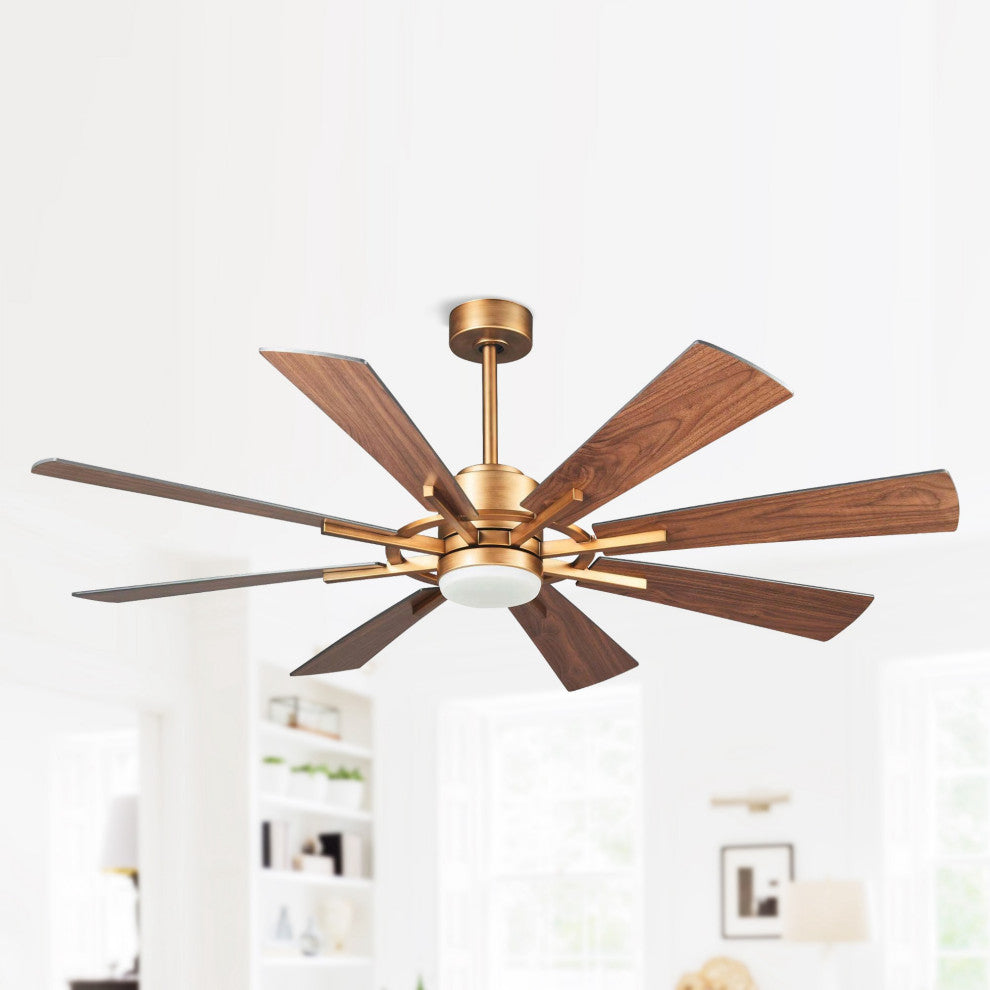 60" Indoor/Outdoor Windmill 8-Blade Gold Ceiling Fan with Remote and DC Motor