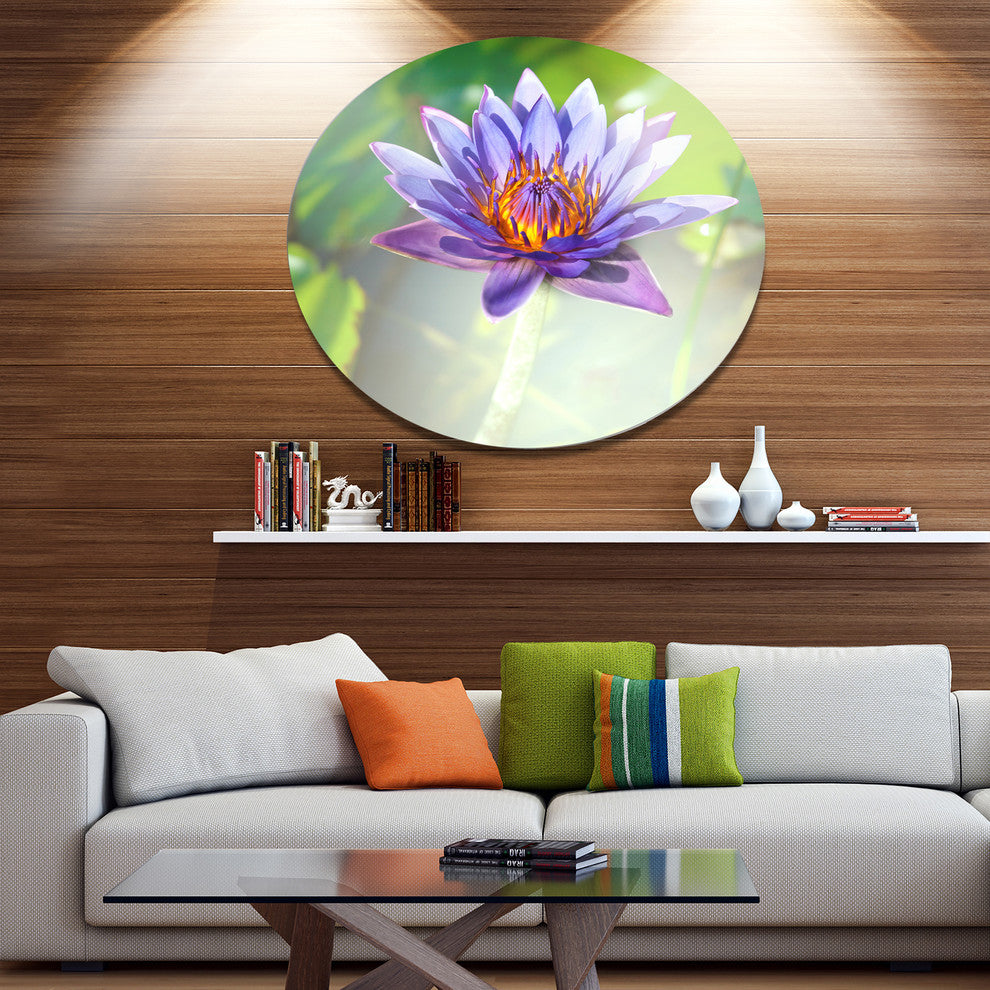 Huge Purple Lotus On Green Background, Flower Round Wall Art, 23"