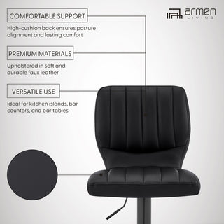 Bardot Adjustable Faux Leather Swivel Bar Stool, Black