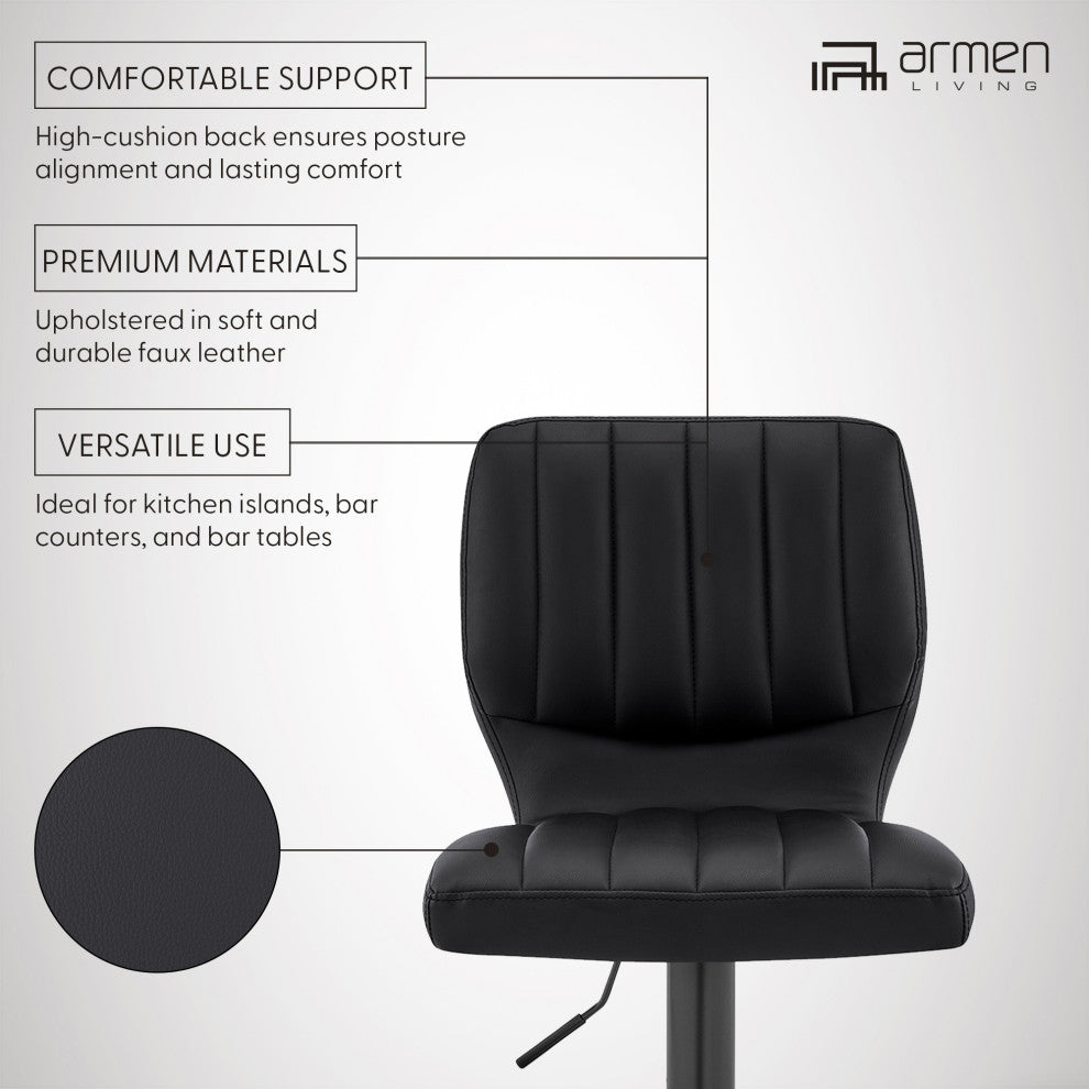 Bardot Adjustable Faux Leather Swivel Bar Stool, Black