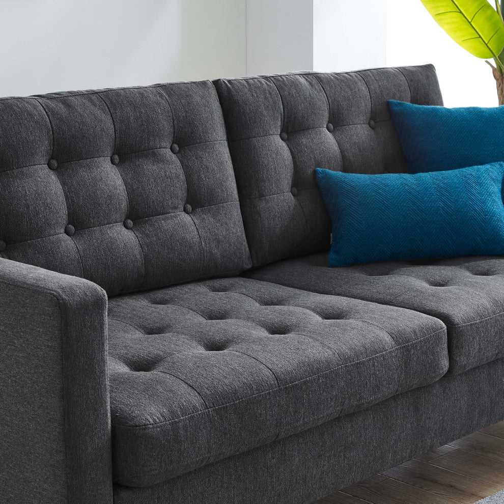 Tufted Sofa, Fabric, Dark Gray, Modern, Living Lounge Hotel Hospitality