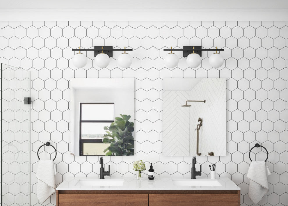 3-Lights Bathroom White Glass Shades Wall Sconce Vanity Light Fixtures