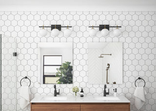 3-Light Bathroom White Glass Shades Vanity Wall Sconce