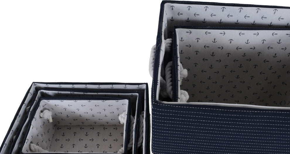 Anne Home, Set Of 5 Blue Fabric Basket With Bow Decoration